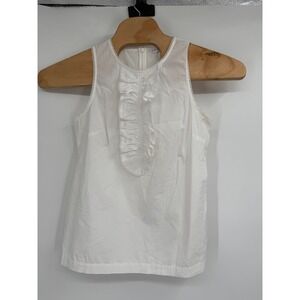 Trina Turk M Solid White Sleeveless Ruffle‎ Blouse Cotton Top